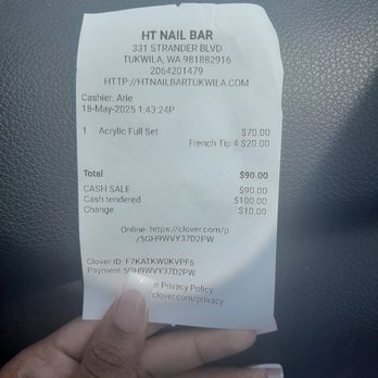 HT Nail Bar - Receipt - Nail Salons Near Me - Tukwila, Washington