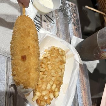 Kawaii Boba Teahouse - Sausage & cheese dog with potatoes and the original sausage dog - Bubble Tea Near Me - Fullerton, California Kawaii Boba Teahouse - Sausage & cheese dog with potatoes and the original sausage dog - Bubble Tea Near Me - Fullerton, California