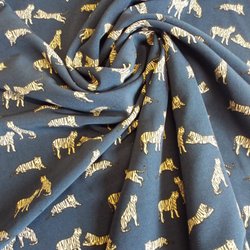 Craftswoman Fabrics - Poly stretch crepe Navy Tigers