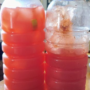 Micheladas El Guero - Left is topped off with beer & the one on the right is just the mix (as sold) - Food Trucks Near Me - Houston, Texas Micheladas El Guero - Left is topped off with beer & the one on the right is just the mix (as sold) - Food Trucks Near Me - Houston, Texas