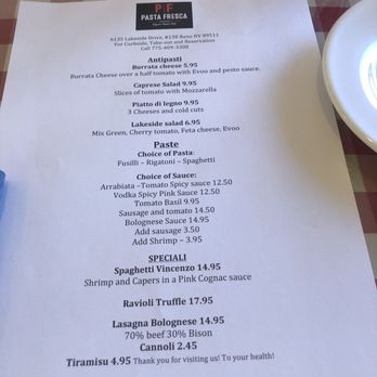 Pasta Fresca - Menu - Italian Near Me - Reno, Nevada Pasta Fresca - Menu - Italian Near Me - Reno, Nevada