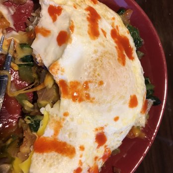 Eddie's Diner - Hot sauce on the skillet. Sorry I had already eaten half. Yummy! - Breakfast & Brunch Near Me - Plano, Texas