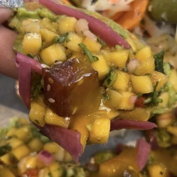 Texan Taco Bar - Ahi Tuna Bites with mango pico de gallo, guacamole, , cubed ginger soy marinated tuna - Tacos Near Me - Chicago, Illinois