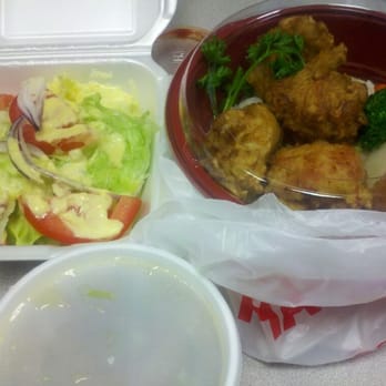 Donburi Cafè - #1 bowl-Karaage chicken over rice, side salad and miso soup! Deeelish! - Japanese Near Me - Long Beach, California
