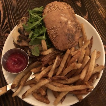 Modern Love Brooklyn - Mushroom Brie Burger and the side of french fries - $18.00 - Vegan Near Me - Brooklyn, New York Modern Love Brooklyn - Mushroom Brie Burger and the side of french fries - $18.00 - Vegan Near Me - Brooklyn, New York