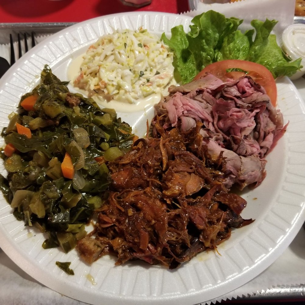Bon-Fire Outdoor Charcoal Grill - 2 Meat Combo Platter with pit beef, pulled pork, coleslaw, and collard greens - Barbeque Near Me - Halethorpe, Maryland Bon-Fire Outdoor Charcoal Grill - 2 Meat Combo Platter with pit beef, pulled pork, coleslaw, and collard greens - Barbeque Near Me - Halethorpe, Maryland