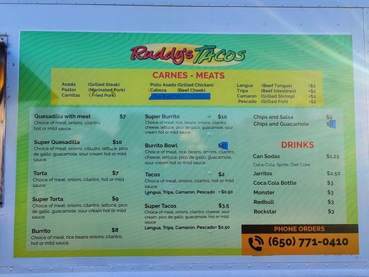 Menu photo 4 Ruddy's Taco Truck San Bruno, CA