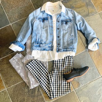 Ethical Clothing - STS denim jacket, Grade and Gather white button down top, Lisette pants, Fortress of Inca Shoes. - Women's Clothing Near Me - Petaluma, California Ethical Clothing - STS denim jacket, Grade and Gather white button down top, Lisette pants, Fortress of Inca Shoes. - Women's Clothing Near Me - Petaluma, California