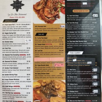 Yu De Thai Restaurant - January 2023 menu. - Thai Near Me - Sparks, Nevada