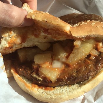 Burger Bar - Hawaiian burger. Not bad, the chunks of pineapple is a bit weird versus a sliced round. Single is expensive at $6.65. - Burgers Near Me - Calmar, Alberta Burger Bar - Hawaiian burger. Not bad, the chunks of pineapple is a bit weird versus a sliced round. Single is expensive at $6.65. - Burgers Near Me - Calmar, Alberta