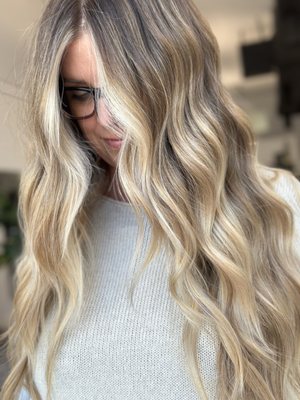 Highlights - Our co-owner loves to show off her beautiful golden locks with a beautiful money piece Highlights - Our co-owner loves to show off her beautiful golden locks with a beautiful money piece