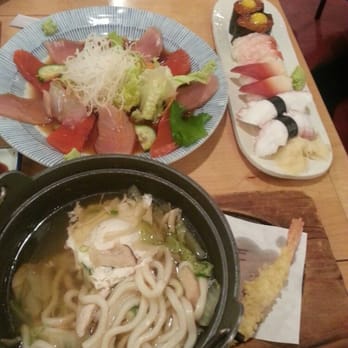 Toshi Sushi - Sashimi salad, nabeyaki udon, take sushi amaebi sushi hokki sushi, ikura with quail egg - Sushi Bars Near Me - Vancouver, British Columbia Toshi Sushi - Sashimi salad, nabeyaki udon, take sushi amaebi sushi hokki sushi, ikura with quail egg - Sushi Bars Near Me - Vancouver, British Columbia