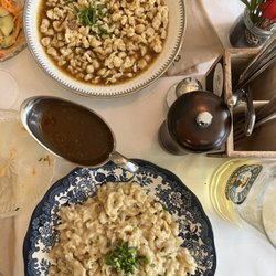 Zum Spätzle - Blue and white : cheese with sauce : white is just spatzle with sauce