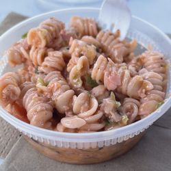 Expressway Pit Beef - Pasta salad, oil/vinegar dressing w/poss ketchup or a tomato base