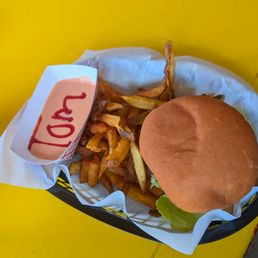 Burger with my name in the fry sauce. Burger with my name in the fry sauce.
