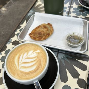 Siphon Coffee - Rosemel Latte and Chicken Empanada - Cafes Near Me - Houston, Texas Siphon Coffee - Rosemel Latte and Chicken Empanada - Cafes Near Me - Houston, Texas