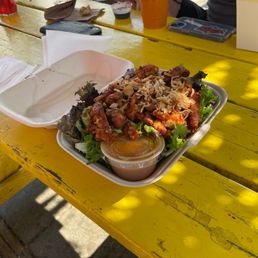 Avocado Salad with fried fresh chicken and mixed greens Avocado Salad with fried fresh chicken and mixed greens