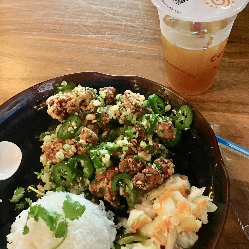 CoCo's Cafe - Peppercorn Chicken w/ Rice & Jasmine Green Tea - Coffee & Tea Near Me - Austin, Texas CoCo's Cafe - Peppercorn Chicken w/ Rice & Jasmine Green Tea - Coffee & Tea Near Me - Austin, Texas