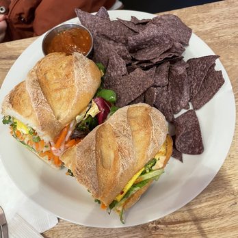 Harlow - Bahn Mi with chips and salsa side - Vegetarian Near Me - Portland, Oregon Harlow - Bahn Mi with chips and salsa side - Vegetarian Near Me - Portland, Oregon