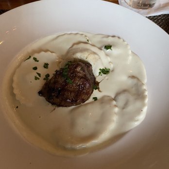 Mabella - Wild Mushroom Ravioli with an 8 oz petit filet - Italian Near Me - Columbus, Georgia Mabella - Wild Mushroom Ravioli with an 8 oz petit filet - Italian Near Me - Columbus, Georgia