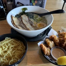 Tonkotsu Ramen, extra noodles, and Chicken Karaage (5pcs)