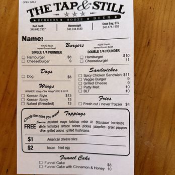 The Tap & Still - Ordering card - Burgers Near Me - Cruz Bay, Virgin Islands The Tap & Still - Ordering card - Burgers Near Me - Cruz Bay, Virgin Islands