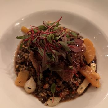 Appalachia Kitchen - FOSSIL FARMS STUFFED QUAIL  wild boar sausage, lentil ragout, roasted root vegetables, port wine reduction - New American Near Me - Snowshoe, West Virginia