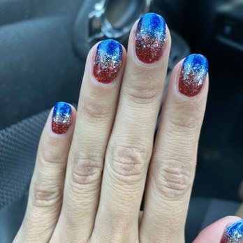 Zen Nails & Spa - Red, white, and blue glitter gel manicure - Waxing Near Me - Riverton, Utah