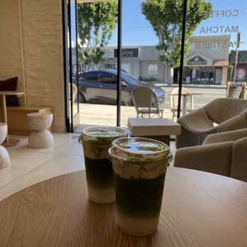 The Morning Mood - LEFT - Matcha Einspanner; RIGHT - Banana Matcha Latte - Coffee & Tea Near Me - Granada Hills, California The Morning Mood - LEFT - Matcha Einspanner; RIGHT - Banana Matcha Latte - Coffee & Tea Near Me - Granada Hills, California