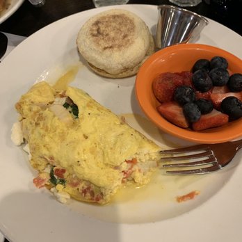 Shack Breakfast & Lunch - Greek omelette sub fruit for hashbrowns served with English muffin. - Breakfast & Brunch Near Me - Fallon, Missouri