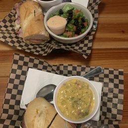 a sandwich and a bowl of soup