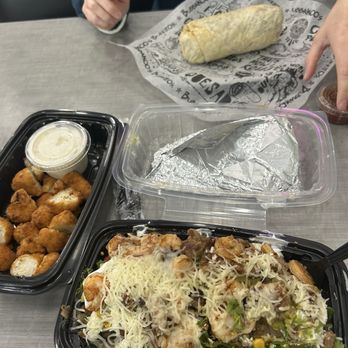Bubbakoo's Burritos - Shrimp and steak bowl, cauliflower (I chose sauce on side), and Philly steak burrito! - Mexican Near Me - Orlando, Florida
