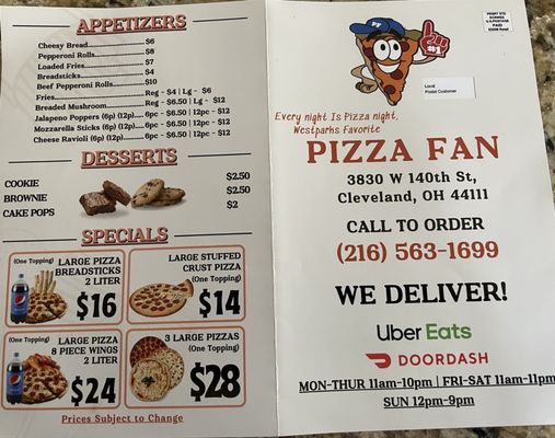 Menu photo 1 Pizza Fan Cleveland, OH Menu photo 1 Pizza Fan Cleveland, OH