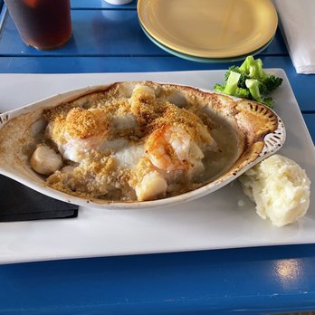 Purple Urchin - Broiled Seafood with mashed potatoes and broccoli side. - American Near Me - Hampton, New Hampshire Purple Urchin - Broiled Seafood with mashed potatoes and broccoli side. - American Near Me - Hampton, New Hampshire
