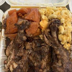 Amazing Taste - Jerk Chicken Platter with candied yams and Mac and cheese