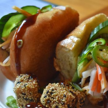 Home Bites - Tofu bites, drizzled with hoisin sauce, mixed pickled root vegetables, cucumbers, and our vegan habanero/ cilantro aioli - Food Trucks Near Me - Seattle, Washington Home Bites - Tofu bites, drizzled with hoisin sauce, mixed pickled root vegetables, cucumbers, and our vegan habanero/ cilantro aioli - Food Trucks Near Me - Seattle, Washington