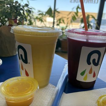 Squeezers Juice Bar - Love potion(right) la playa (left) and f the flu shots! - Juice Bars & Smoothies Near Me - San Antonio, Texas