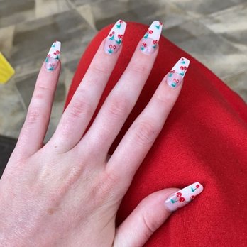 Envy Nails & Spa - My acrylics with a cherry nail design. - Nail Salons Near Me - Warrenton, Virginia Envy Nails & Spa - My acrylics with a cherry nail design. - Nail Salons Near Me - Warrenton, Virginia