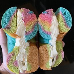 Rainbow bagel with jalapeño cream cheese Rainbow bagel with jalapeño cream cheese