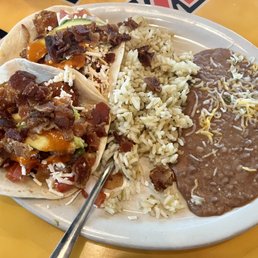 Taco Plate California Heat Taco Cilantro-Lime Rice Refried Beans Taco Plate California Heat Taco Cilantro-Lime Rice Refried Beans