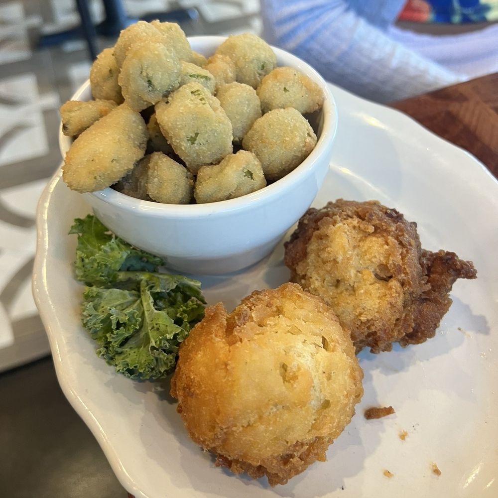 Southern Shores Seafood - Fried okra with hush puppies - Seafood Near Me - Jacksonville, Florida Southern Shores Seafood - Fried okra with hush puppies - Seafood Near Me - Jacksonville, Florida