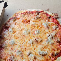 Straight sausage pizza, but not even one sausage per square.