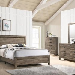 Gate Furniture - Millie Brown bedroom set with bed, dresses, nightstand, chest & mirror