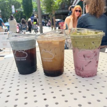 Cloud Touch - Ocean Cold Brew (left), Seoul Cold Brew (middle), Strawberry Matcha Cloud Latte (right) - Cafes Near Me - New York, New York Cloud Touch - Ocean Cold Brew (left), Seoul Cold Brew (middle), Strawberry Matcha Cloud Latte (right) - Cafes Near Me - New York, New York