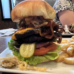 a large burger and fries a large burger and fries