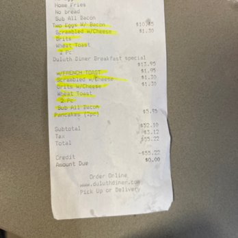 Duluth Diner - A picture of my total and what should've been my order - Diners Near Me - Duluth, Georgia