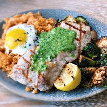 Pacific Catch - Wild Opah w/ Asian Herb chimichurri! Kimchi (w/ additional egg) and brussel sprouts as sides. - Seafood Near Me - Cupertino, California Pacific Catch - Wild Opah w/ Asian Herb chimichurri! Kimchi (w/ additional egg) and brussel sprouts as sides. - Seafood Near Me - Cupertino, California