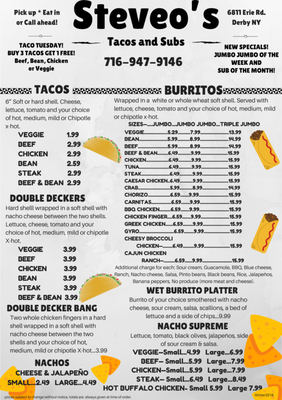 Menu photo 3 Steveo's Tacos & Subs Derby, NY Menu photo 3 Steveo's Tacos & Subs Derby, NY