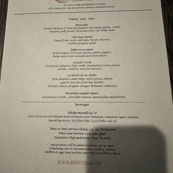 Puerto 511 - Winter menu - Peruvian Near Me - Baltimore, Maryland