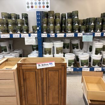 Habitat For Humanity - Ymir's of Paint and stains at great prices. A sign reminds you to Check The Lot Numbers of the paint to get the Same shade!! - Livingston, Texas